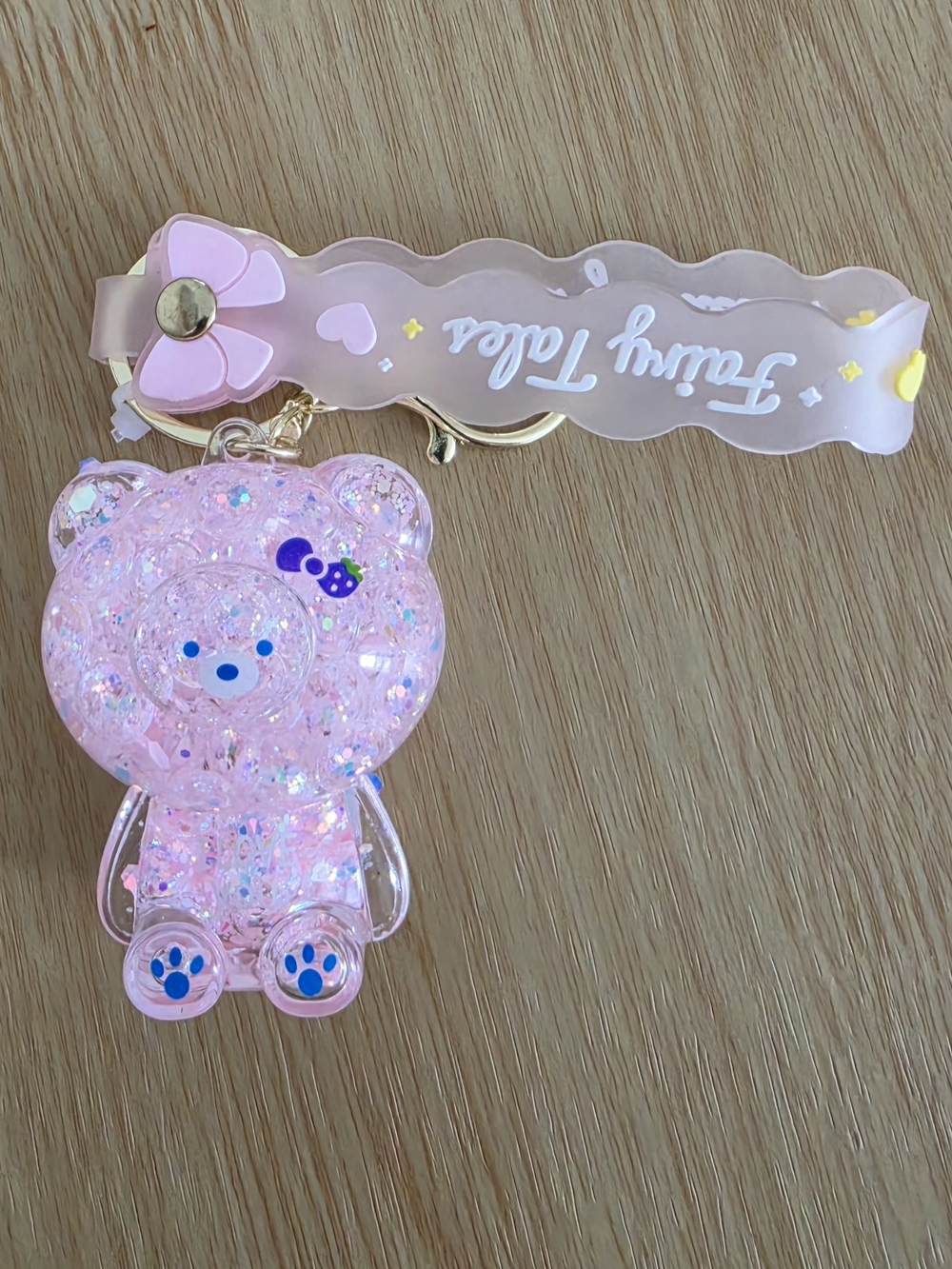 Cute Pink Liquid Glitter Bear Keychain Wrist Strap